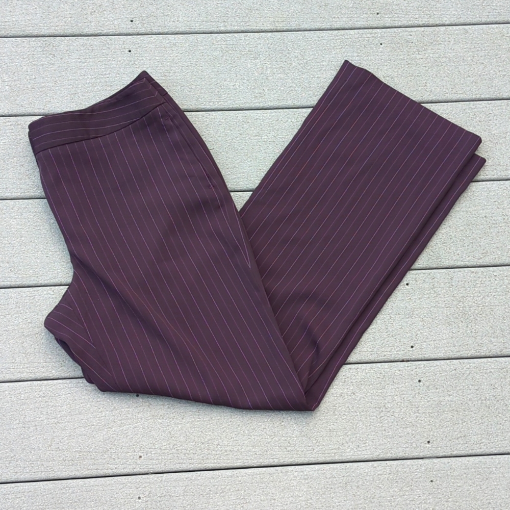 Rafaella Maroon Pinstripe Trouser Pants | Maroon Lined Pinstripe Trouser Pants